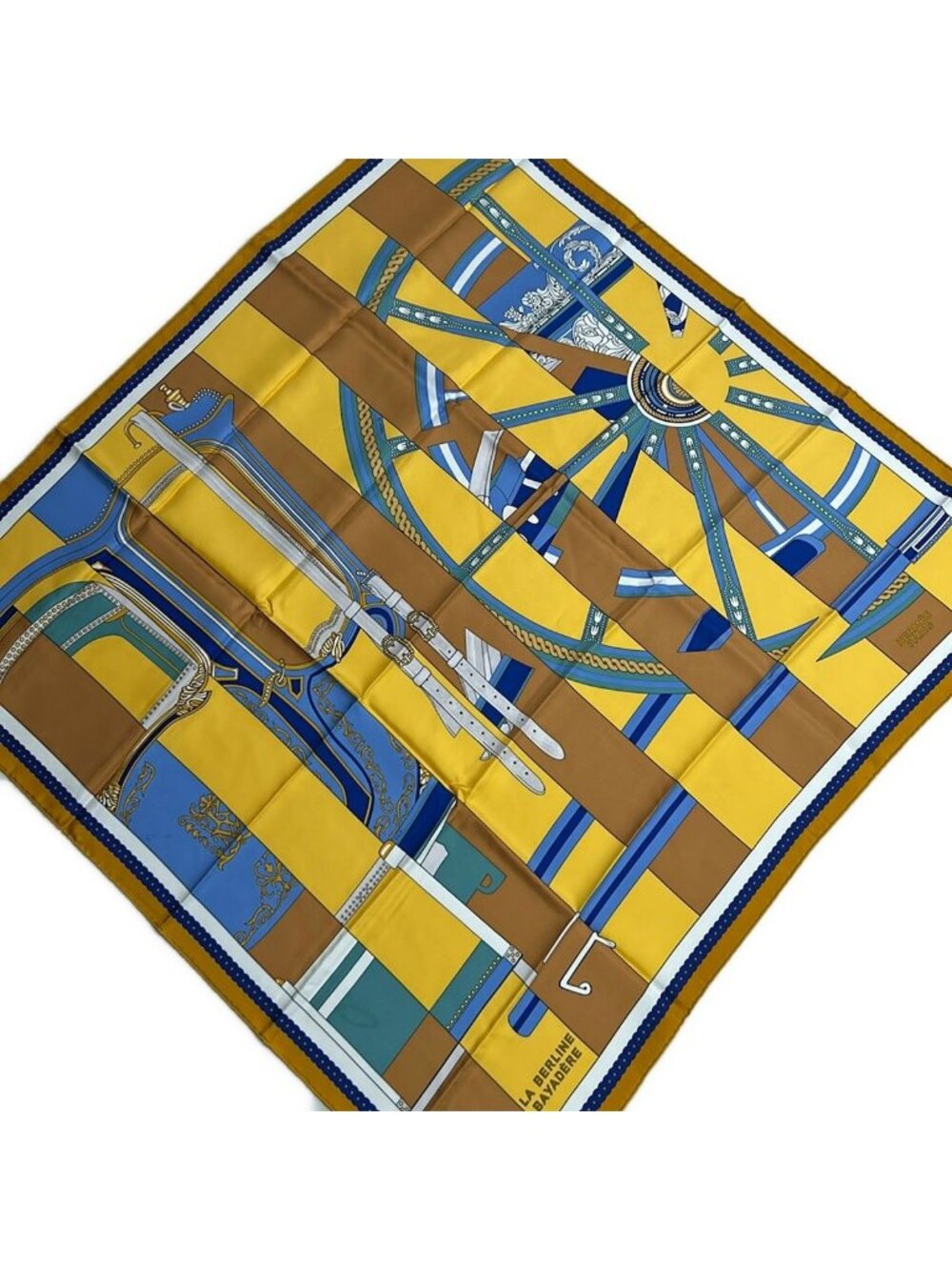 Hermes Scarf Carre 90 Yellow Blue la Berline Bayadere